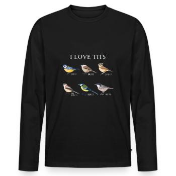Drôle "J'aime les seins" Cadeau d'observation des oiseaux - T-shirt manches longues Premium bio Homme - noir - Devant - Nico (187cm)