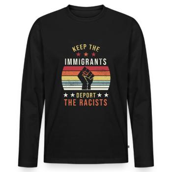 Gardez le cadeau d’égalité BLM des immigrants - T-shirt manches longues Premium bio Homme - noir - Devant - Nico (187cm)