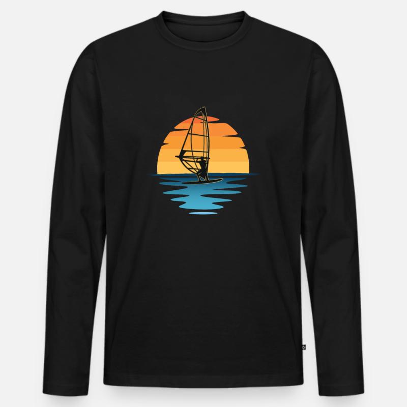 Windsurfen Sonnenuntergang - Männer Premium Bio Langarmshirt - Schwarz