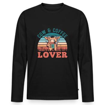 Kuh und Kaffee-Liebhaber Retro-Landwirtschaft-Geschenk - Männer Premium Bio Langarmshirt - Schwarz - Vorne - Nico (187cm)