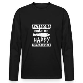Salmons make me happy salmon saying Norway fish - Men's Premium Organic Long Sleeve Shirt - black - Front - Nico (187cm)