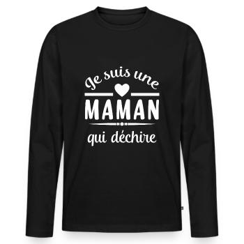 Je suis une maman qui déchire - T-shirt manches longues Premium bio Homme - noir - Devant - Nico (187cm)