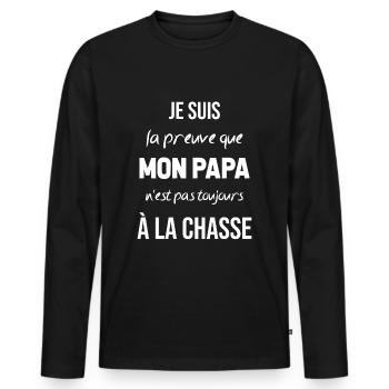 La preuve que mon papa pas toujours chasse - T-shirt manches longues Premium bio Homme - noir - Devant - Nico (187cm)