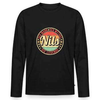 Nils Der Mann Der Mythos Die Legende - Männer Premium Bio Langarmshirt - Schwarz - Vorne - Nico (187cm)