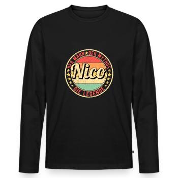 Nico Der Mann Der Mythos Die Legende - Männer Premium Bio Langarmshirt - Schwarz - Vorne - Nico (187cm)