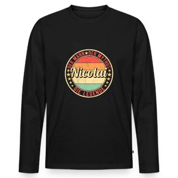 Nicolai Der Mann Der Mythos Die Legende - Männer Premium Bio Langarmshirt - Schwarz - Vorne - Nico (187cm)
