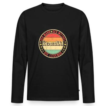 Benedikt Der Mann Der Mythos Die Legende - Männer Premium Bio Langarmshirt - Schwarz - Vorne - Nico (187cm)