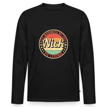 Nick Der Mann Der Mythos Die Legende - Männer Premium Bio Langarmshirt - Schwarz - Vorne - Nico (187cm)