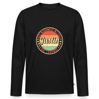 Justin Der Mann Der Mythos Die Legende - Männer Premium Bio Langarmshirt - Schwarz - Vorne - Nico (187cm)