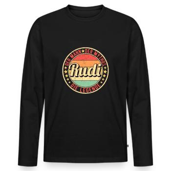 Rudi Der Mann Der Mythos Die Legende - Männer Premium Bio Langarmshirt - Schwarz - Vorne - Nico (187cm)
