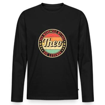 Theo Der Mann Der Mythos Die Legende - Männer Premium Bio Langarmshirt - Schwarz - Vorne - Nico (187cm)