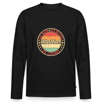 Mathias Der Mann Der Mythos Die Legende - Männer Premium Bio Langarmshirt - Schwarz - Vorne - Nico (187cm)