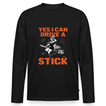 Yes I Can Drive A Stick Halloween Womens - Men's Premium Organic Long Sleeve Shirt - black - Front - Nico (187cm)
