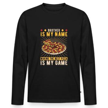 Pizza boulanger frère Pizzaiolo - T-shirt manches longues Premium bio Homme - noir - Devant - Nico (187cm)
