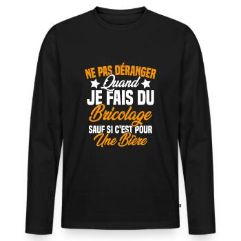 Cadeau humour ne pas déranger bricolage bière - T-shirt manches longues Premium bio Homme - noir - Devant - Nico (187cm)