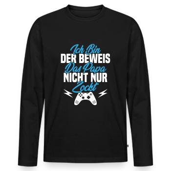 Ich Bin der Beweis das Papa Nicht nur zockt - Männer Premium Bio Langarmshirt - Schwarz - Vorne - Nico (187cm)