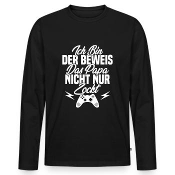 Ich Bin der Beweis das Papa Nicht nur zockt - Männer Premium Bio Langarmshirt - Schwarz - Vorne - Nico (187cm)