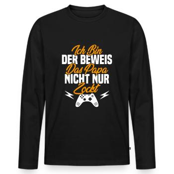 Ich Bin der Beweis das Papa Nicht nur zockt - Männer Premium Bio Langarmshirt - Schwarz - Vorne - Nico (187cm)