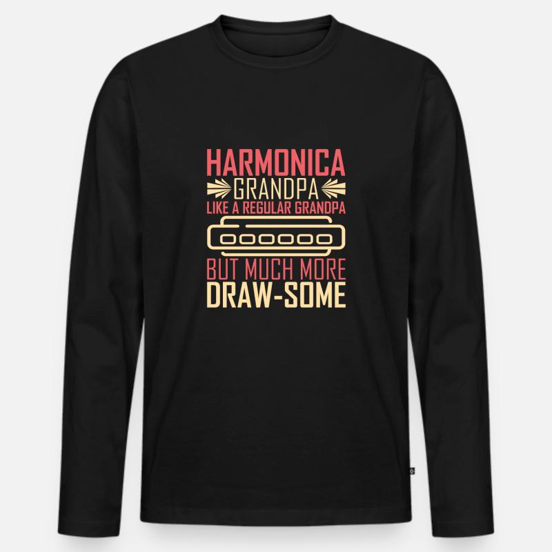 Harmonica Harmonica Player Grandpa - Men's Premium Organic Long Sleeve Shirt - black