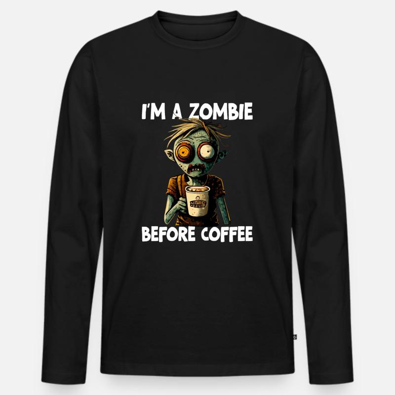 Ich bin ein Zombie vor dem Kaffee - Männer Premium Bio Langarmshirt - Schwarz