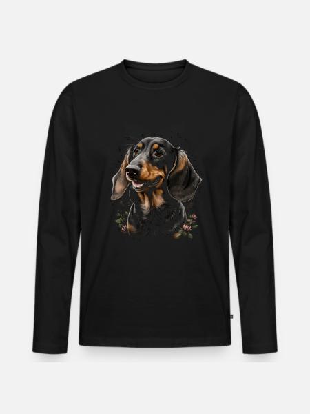 Teckel Chien Et Fleurs - T-shirt manches longues Premium bio Homme - noir