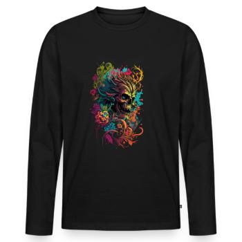 Crâne avec des fleurs colorées - T-shirt manches longues Premium bio Homme - noir - Devant - Nico (187cm)