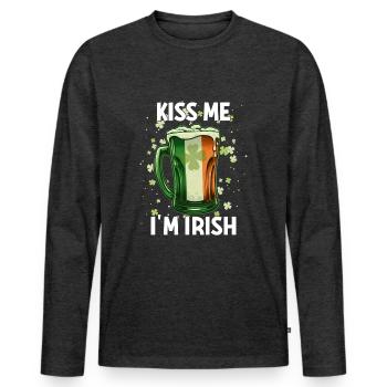 St Patricks Day Kiss Me Im Irish - Men's Premium Organic Long Sleeve Shirt - heather anthracite - Front - Nico (187cm)