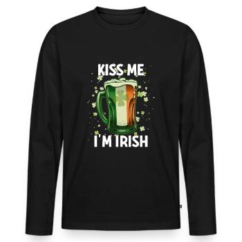 St Patricks Day Kiss Me Im Irish - T-shirt manches longues Premium bio Homme - noir - Devant - Nico (187cm)