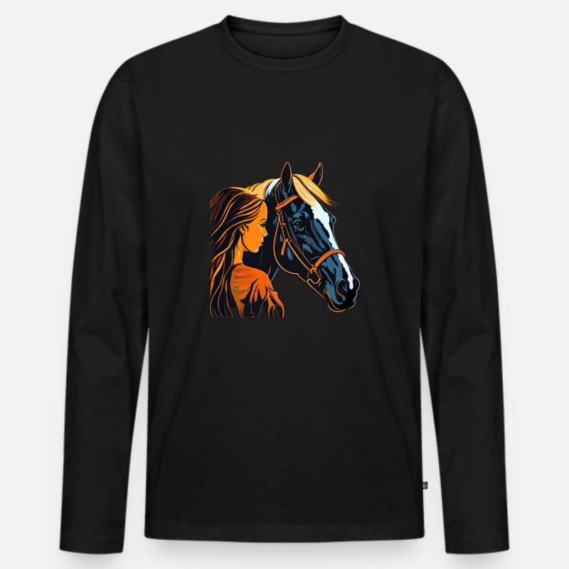 Pferd und Mädchen - Männer Premium Bio Langarmshirt - Schwarz