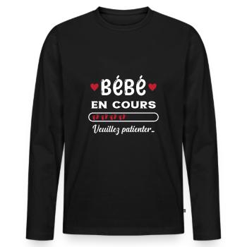 Bébé en cours - T-shirt manches longues Premium bio Homme - noir - Devant - Nico (187cm)