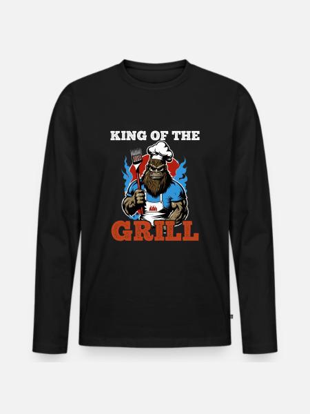 König des Grills - Männer Premium Bio Langarmshirt - Schwarz