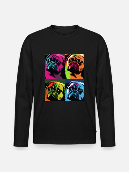 Pug Dog Pop Art - Men's Premium Organic Long Sleeve Shirt - black