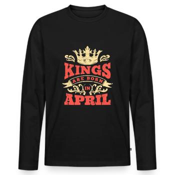 Kings Are Born In April - Men's Premium Organic Long Sleeve Shirt - black - Front - Nico (187cm)