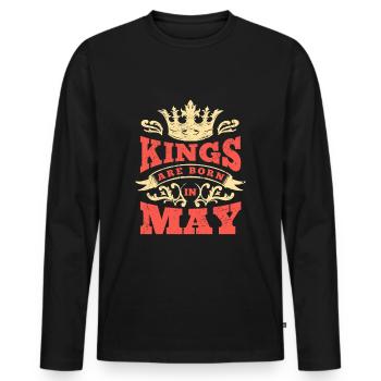 Les rois sont nés en mai mai mai - T-shirt manches longues Premium bio Homme - noir - Devant - Nico (187cm)