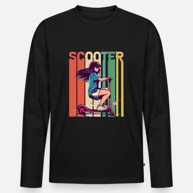 Scooter Mädchen Retro - Männer Premium Bio Langarmshirt - Schwarz