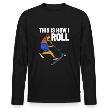 Rollerfahren So rolle ich - Männer Premium Bio Langarmshirt - Schwarz - Vorne - Nico (187cm)