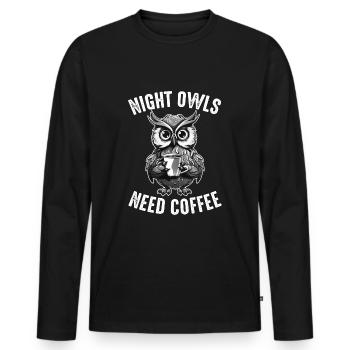 Les noctambules ont besoin de café - T-shirt manches longues Premium bio Homme - noir - Devant - Nico (187cm)