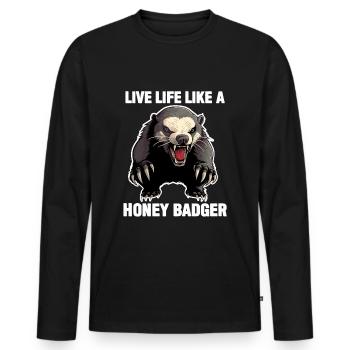 Honigdachs Lebe das Leben wie ein Honigdachs - Männer Premium Bio Langarmshirt - Schwarz - Vorne - Nico (187cm)