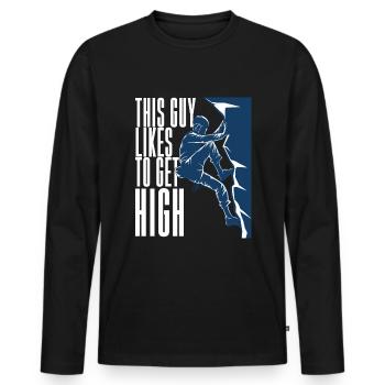 Climbing This Guy Likes To Get High - Men's Premium Organic Long Sleeve Shirt - black - Front - Nico (187cm)
