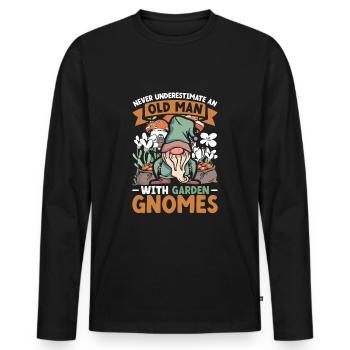 Vieil homme avec nains de jardin - T-shirt manches longues Premium bio Homme - noir - Devant - Nico (187cm)