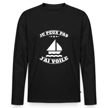 Je peux pas j'ai Voile - Humour Planche à Voile - T-shirt manches longues Premium bio Homme - noir - Devant - Nico (187cm)