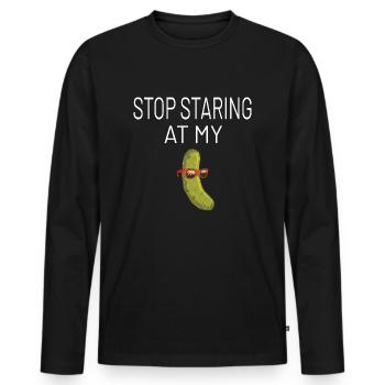 Männer Spruch Lustig Stop Staring At My Pickle - Männer Premium Bio Langarmshirt - Schwarz - Vorne - Nico (187cm)