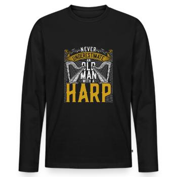 Harpiste Harpiste Harpe Harpiste - T-shirt manches longues Premium bio Homme - noir - Devant - Nico (187cm)