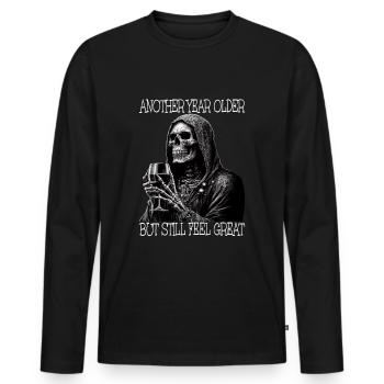 Birthday Wine Drinking Skeleton - Men's Premium Organic Long Sleeve Shirt - black - Front - Nico (187cm)