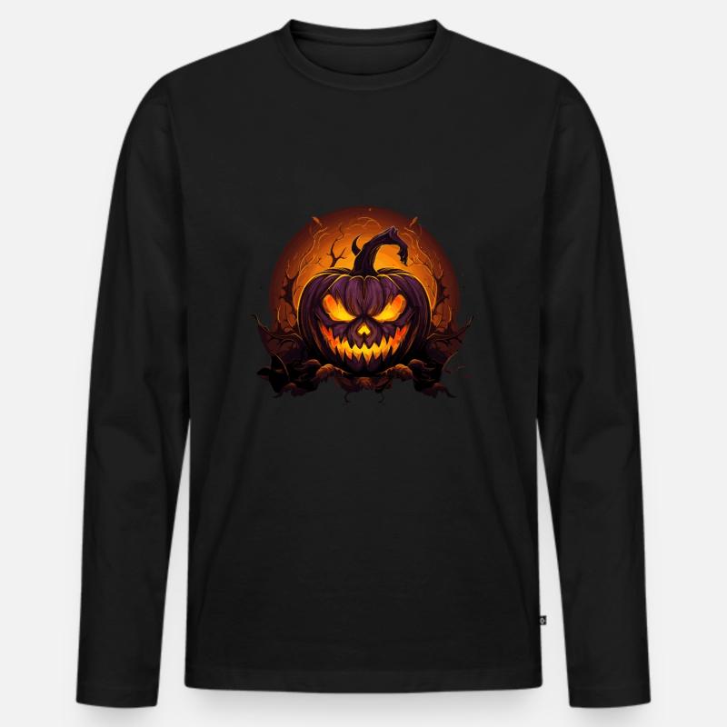 Halloween Spooky Jack O Laterne - Männer Premium Bio Langarmshirt - Schwarz