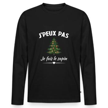 Je peux pas je fais le sapin - T-shirt manches longues Premium bio Homme - noir - Devant - Nico (187cm)