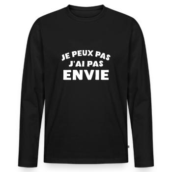 Je peux pas j ai pas envie humour - T-shirt manches longues Premium bio Homme - noir - Devant - Nico (187cm)