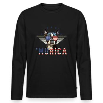 Lunettes de soleil Boston Terrier Murica drapeau cadeau - T-shirt manches longues Premium bio Homme - noir - Devant - Nico (187cm)