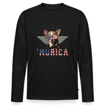 Lunettes de soleil Chihuahua Murica drapeau cadeau - T-shirt manches longues Premium bio Homme - noir - Devant - Nico (187cm)
