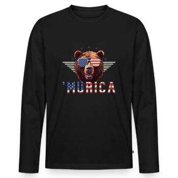 Grizzly ours lunettes de soleil Murica drapeau cadeau - T-shirt manches longues Premium bio Homme - noir - Devant - Nico (187cm)